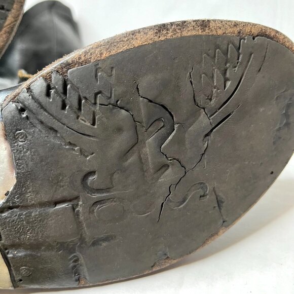 AS98 Leather Moto Boots Size 36 6 6.5 Black Knee High Foldover Cuff Fringe Biker - Picture 10 of 12